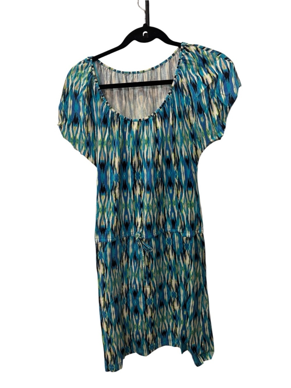 Kim Rogers scoop neck abstract ikat cinched waist dress size M